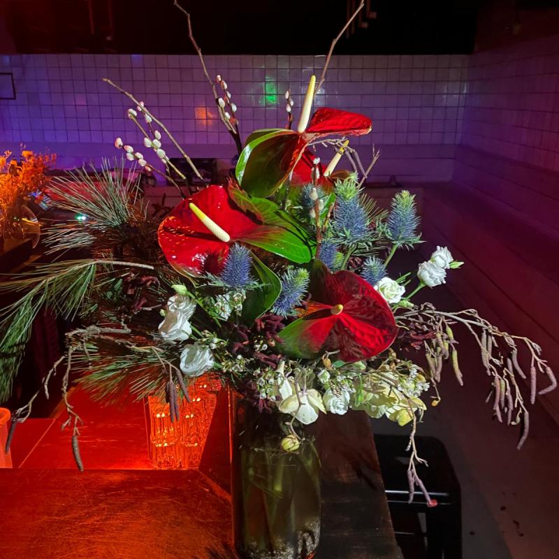 wild whimsical anthurium branches lisianthus bouquet