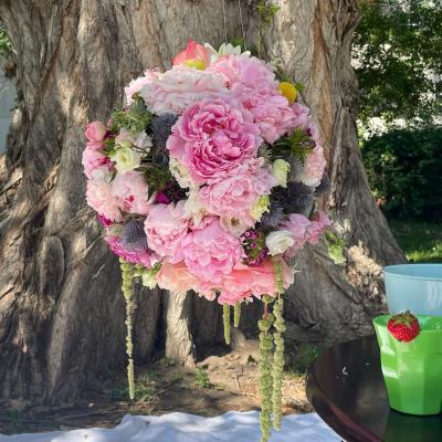 pink flower ball hanging